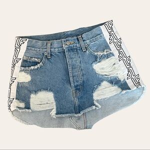 LF Adriana Logo Distressed Denim Mini Jean Skirt Size 27 NWT